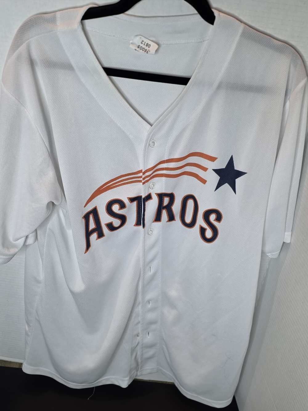 Vintage White Astros Baseball Jersey with Navy & Orange Logo